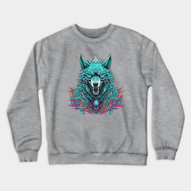 Warrior powerful wolf digital art Crewneck Sweatshirt by Cristilena Lefter